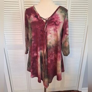 C'est La Vie Elegant Tie-Dye V-Neck Women's Top Blouse LG *D3